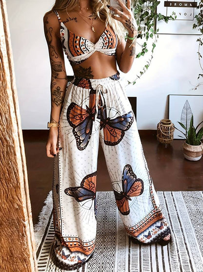 Tweedelige set met boho vlinderprint