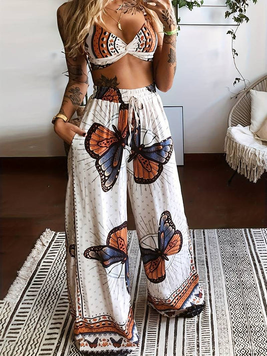 Tweedelige set met boho vlinderprint