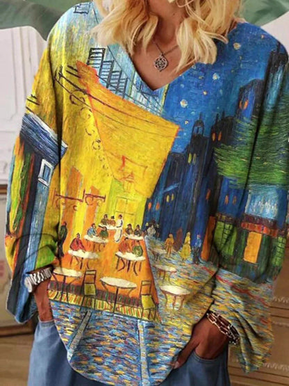 Van Gogh Art V-hals shirt, los model