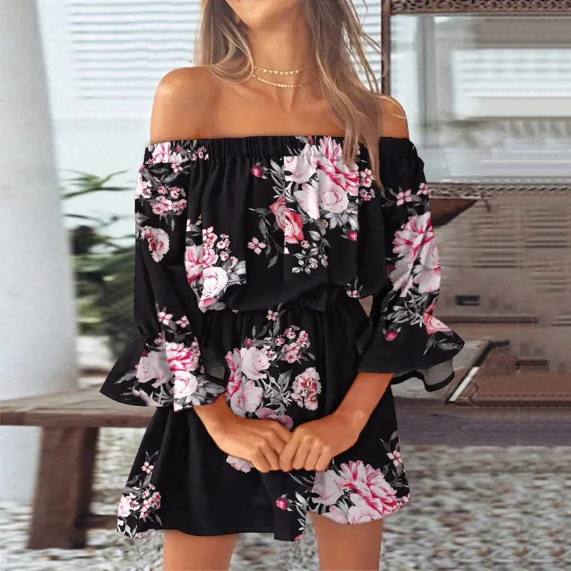 MonLu - Off shoulder mini jurk met print