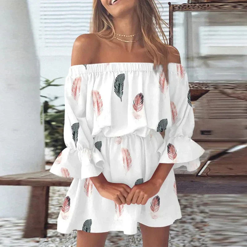 MonLu - Off shoulder mini jurk met print