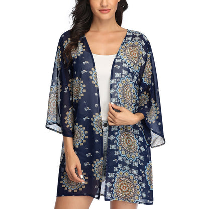 Zwarte, lichtgewicht kimono met geometrische print