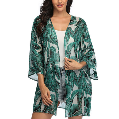 Zwarte, lichtgewicht kimono met geometrische print