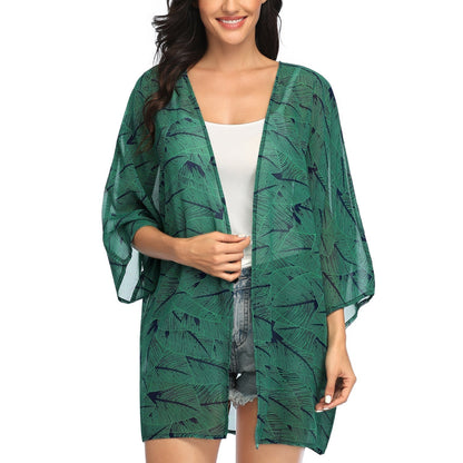 Zwarte, lichtgewicht kimono met geometrische print