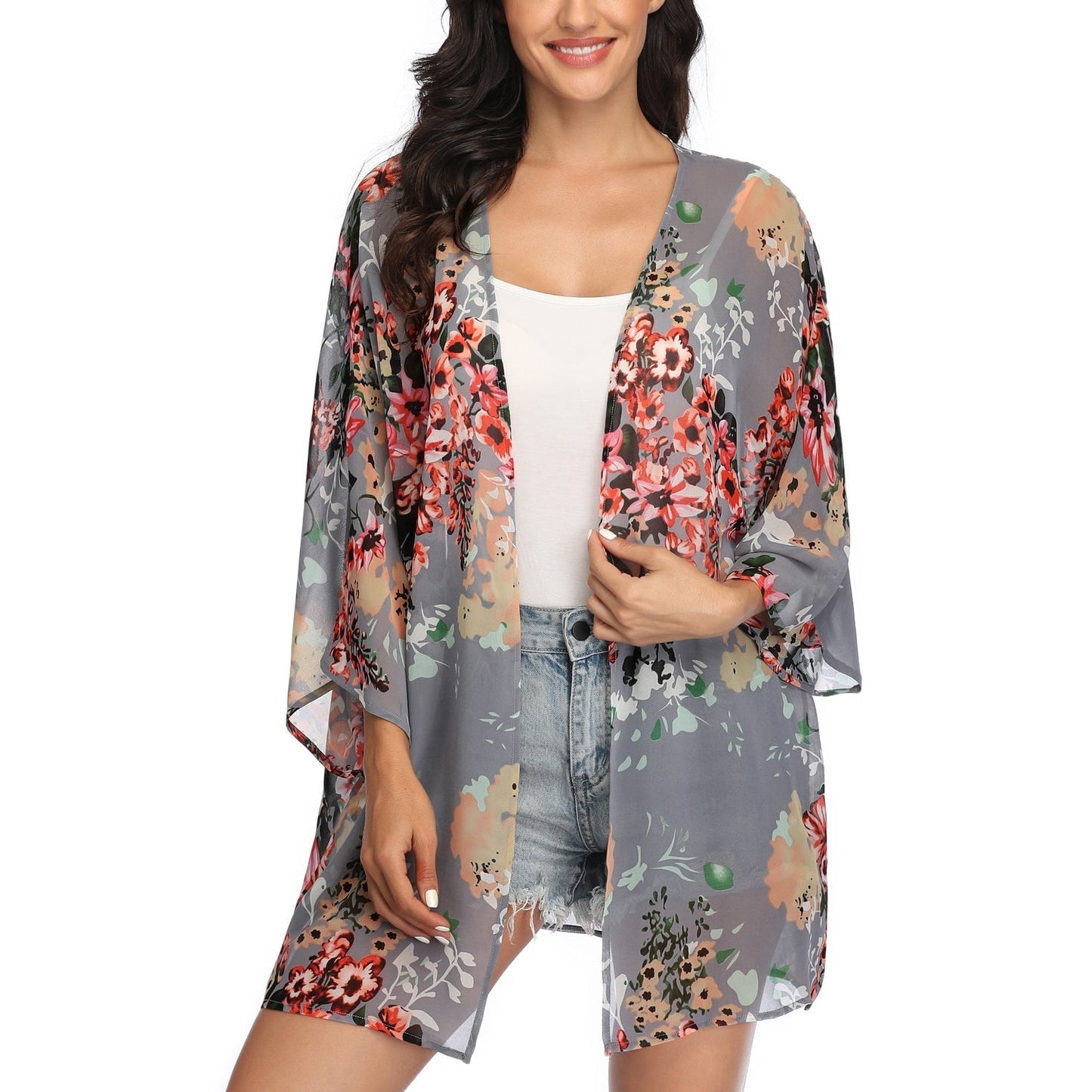 Zwarte, lichtgewicht kimono met geometrische print