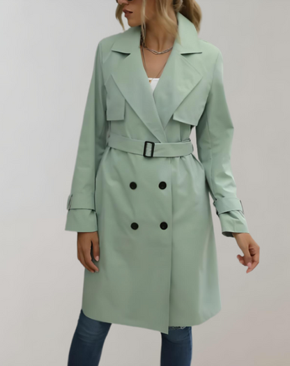 Olivia - Lange trench herfstjas met riem taille en knopen