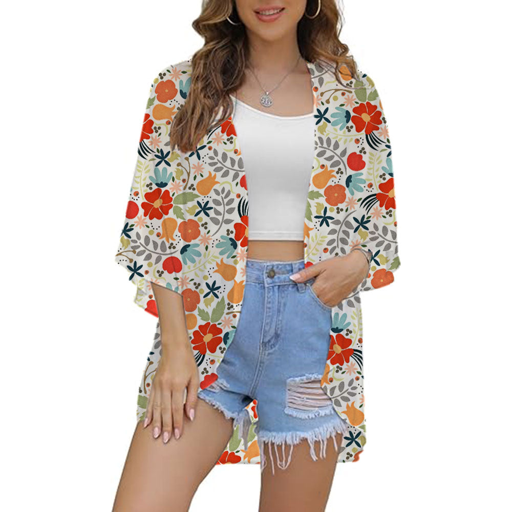 SandRoze - Kimono met print en halve mouw