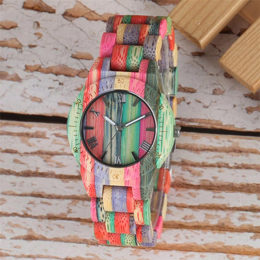 Bamboe regenboog horloge