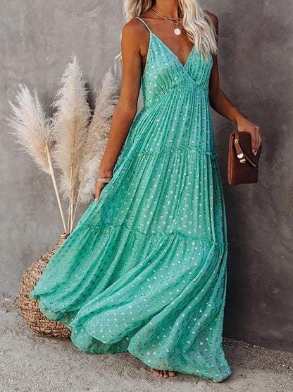 Carmen - Groene mouwloze maxi jurk