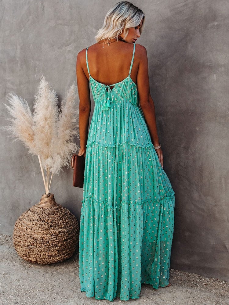 Carmen - Groene mouwloze maxi jurk