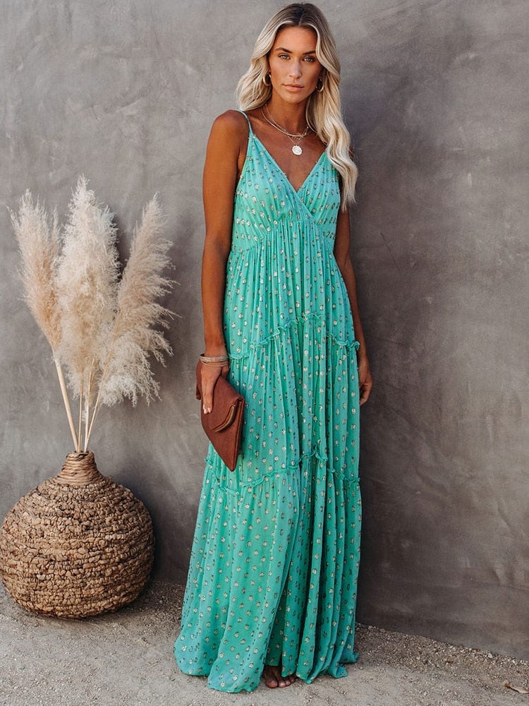 Carmen - Groene mouwloze maxi jurk