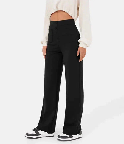 Elastische casual broek met hoge taille