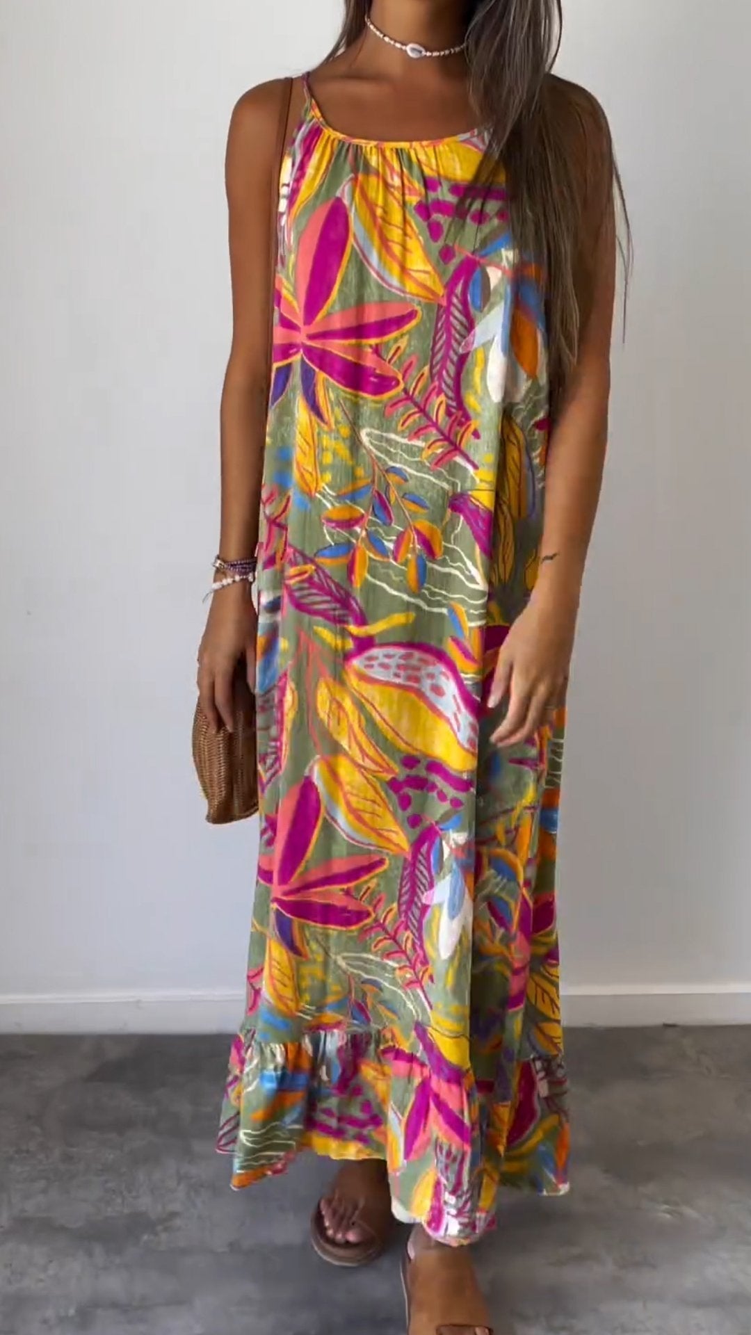 MiSun - Zomerse Casual Maxi Jurk zonder Mouwen en Kleurrijke Print