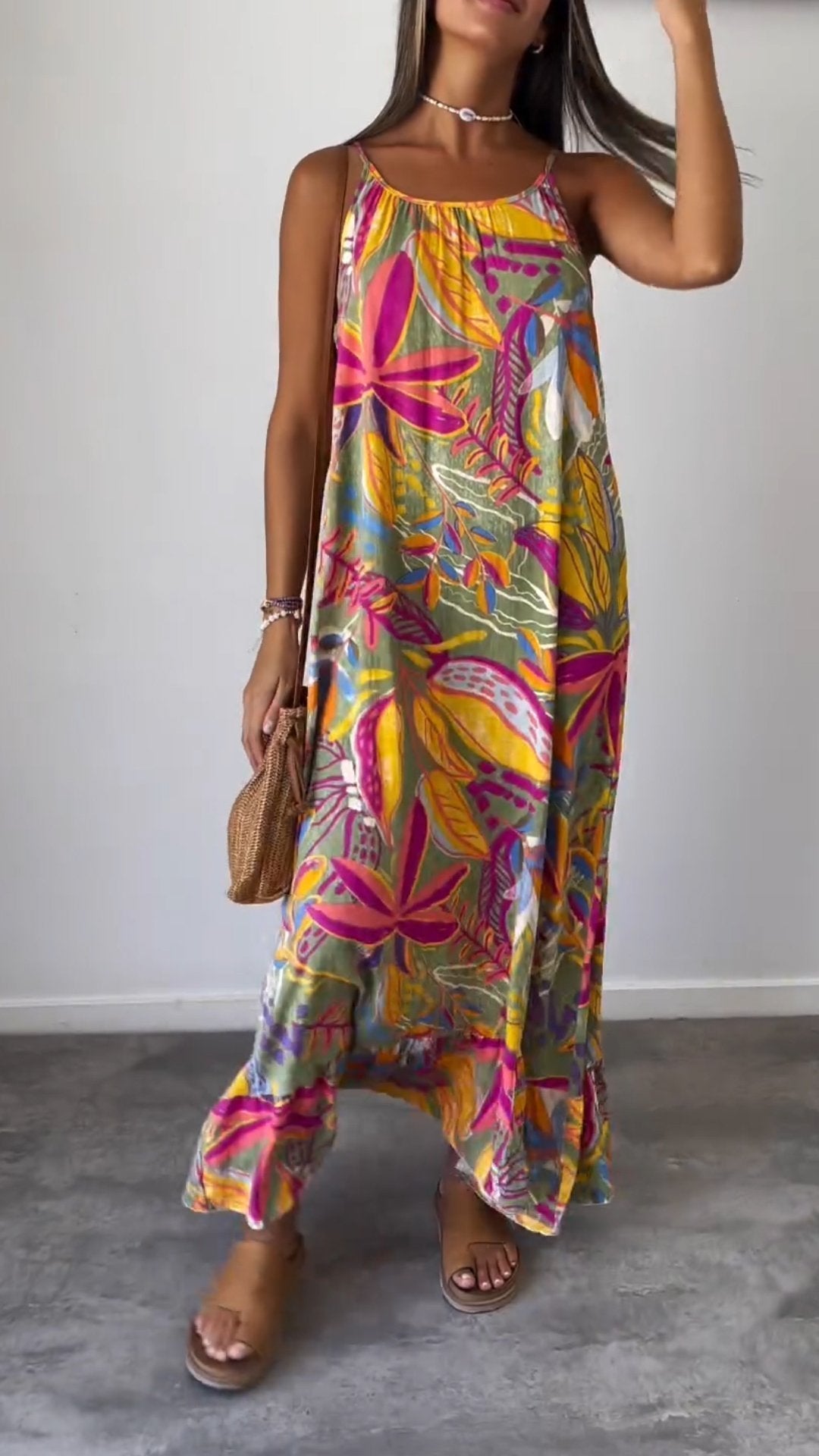 MiSun - Zomerse Casual Maxi Jurk zonder Mouwen en Kleurrijke Print