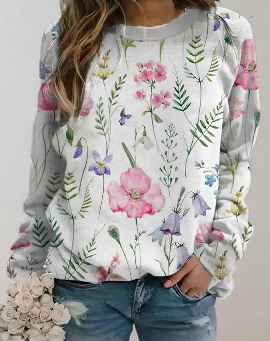 Nora - Oversized trui met ronde hals en bloemdessin