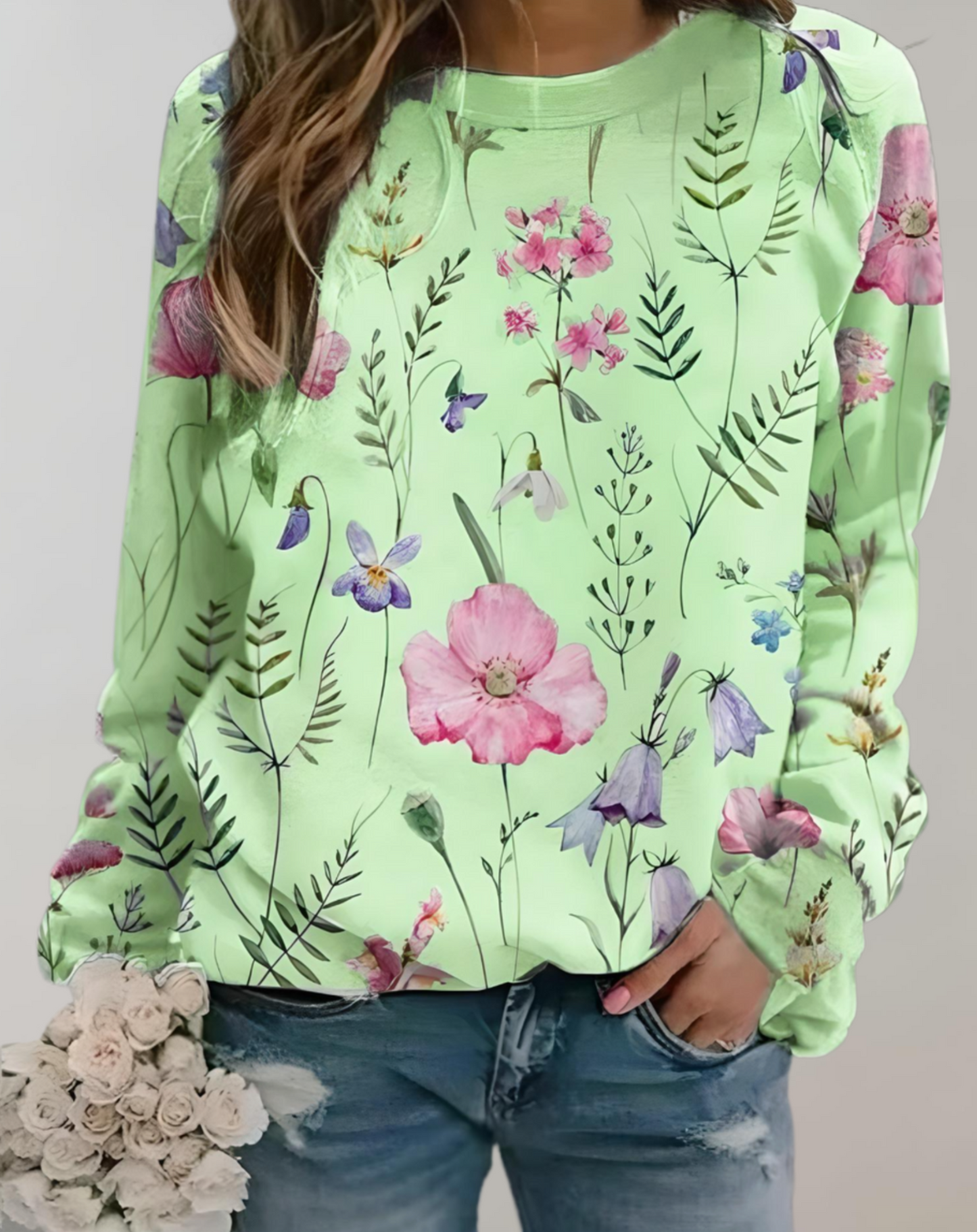 Nora - Oversized trui met ronde hals en bloemdessin