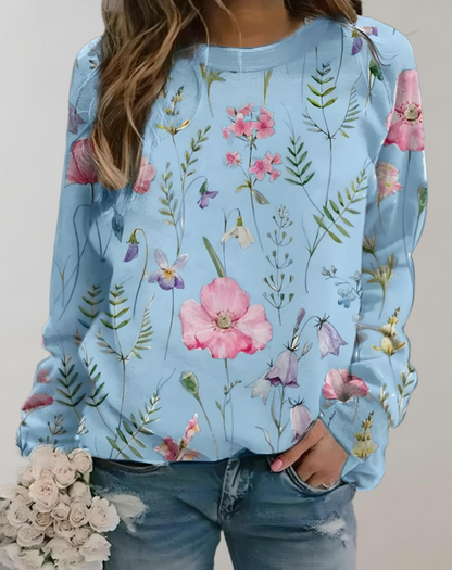 Nora - Oversized trui met ronde hals en bloemdessin