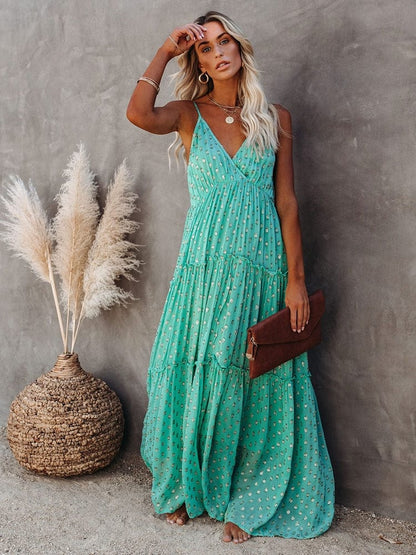 Carmen - Groene mouwloze maxi jurk