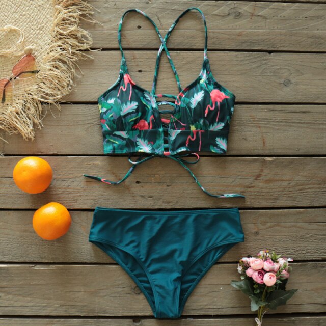 AquaLivv - Bikini met veterdetail en print