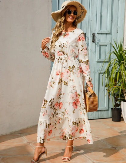 Lani - Witte maxi jurk met bloemenprint