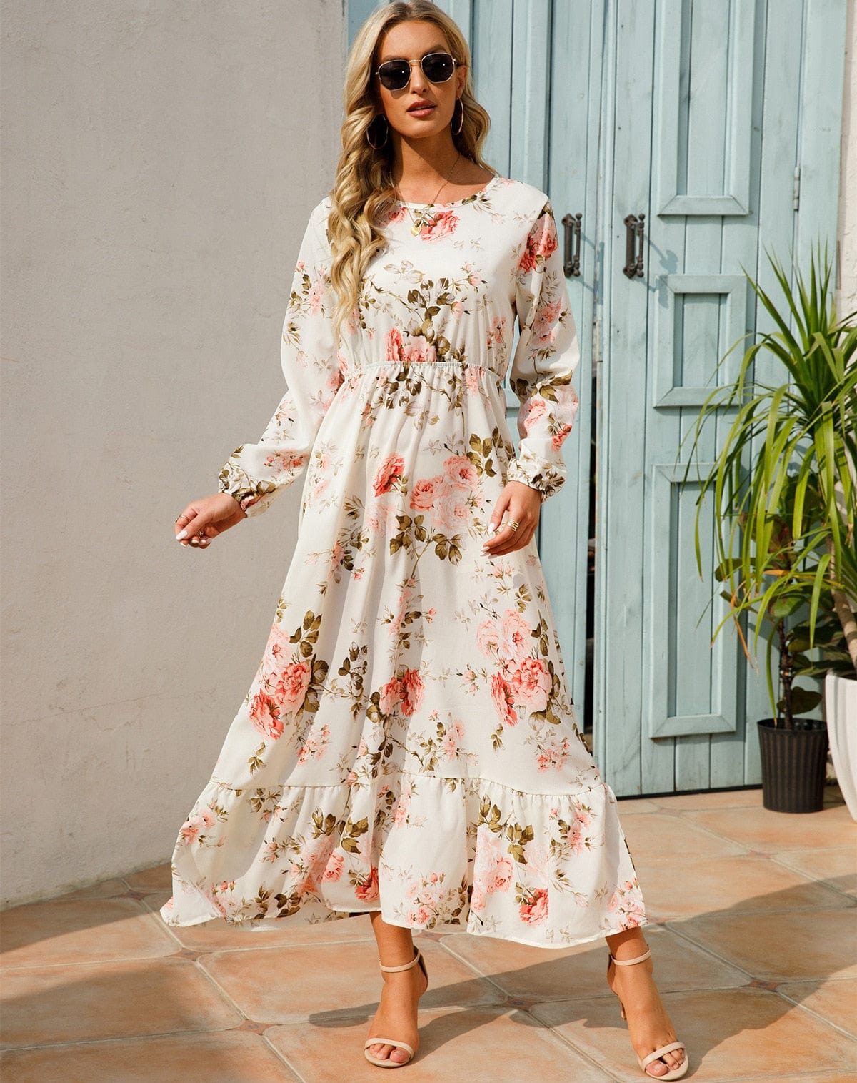 Lani - Witte maxi jurk met bloemenprint